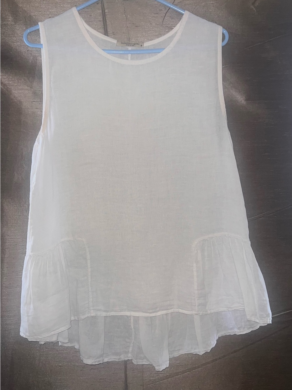Francesca Bettini Italian Linen Sleeveless Ruffle Top White Size M